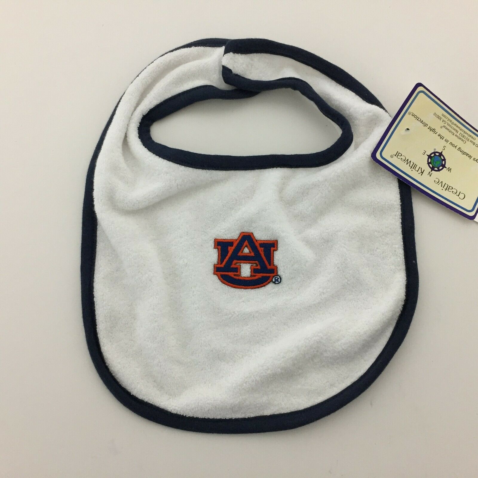 Auburn Tigers Infant Baby Newborn Bib Color White Navy Logo Lining